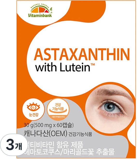 비타민뱅크 아스타잔틴 루테인 30g, 3개, 60정 - 쿠팡
