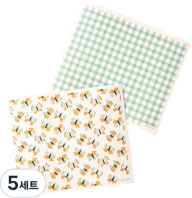 Recyco 리시코 셀룰로오스 다회용 행주 오버 사이즈 버터플라이패턴 2종 세트, 5세트