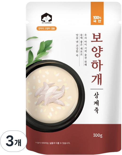 펫러닝 반려동물 전연령 보양하개 죽, 닭, 100g, 3세트
