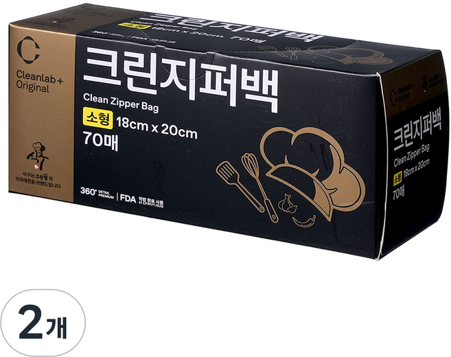 크린랩 식구 크린지퍼백 18 x 20 cm, 2개, 70개입, 소(S)