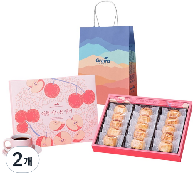 그래인스쿠키 애플 시나몬 쿠키 + 쇼핑백, 235g, 2개