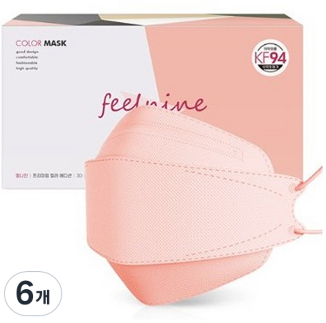 필나인 3D 입체형 보건용 마스크 벌크 대형 KF94, 50개입, 6개, 코랄핑크