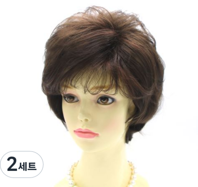 끌레오라미 크라운 고열사 인조통가발 S111 + 망 + 똑딱이 3p, 와인브릿지(가발), 단일색상(망), 혼합색상(똑딱이), 2개