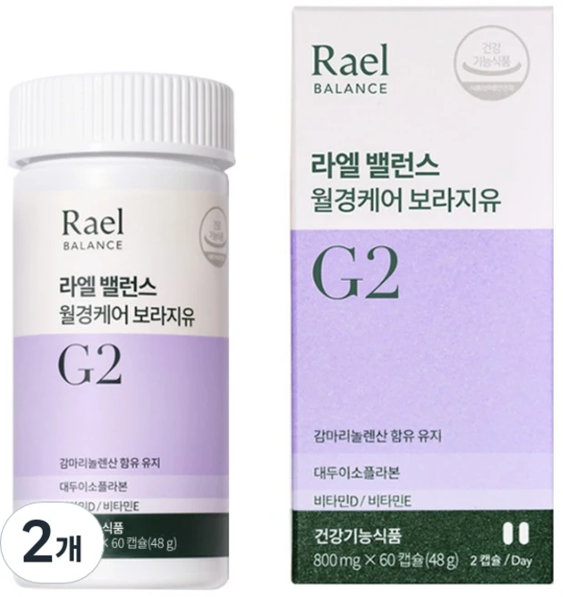 Rael 밸런스 월경케어 보라지유 48g, 2개, 60정 - 쿠팡