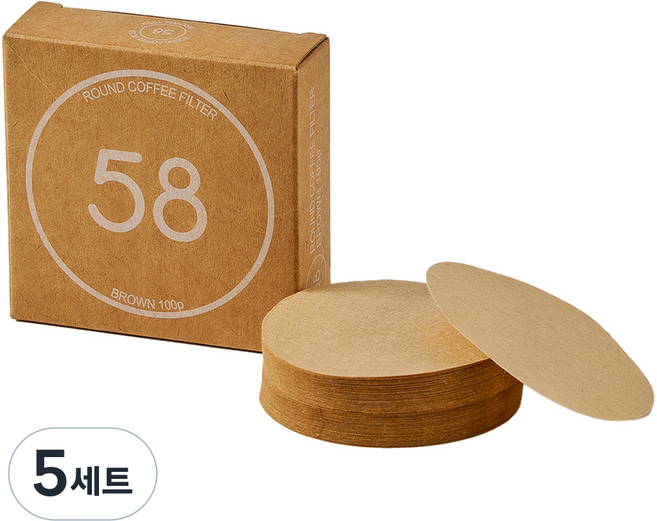 BEANPLUS 圓形 咖啡濾紙 棕色 咖啡機 沖煮手柄濾紙 58mm, 5套, 100個
