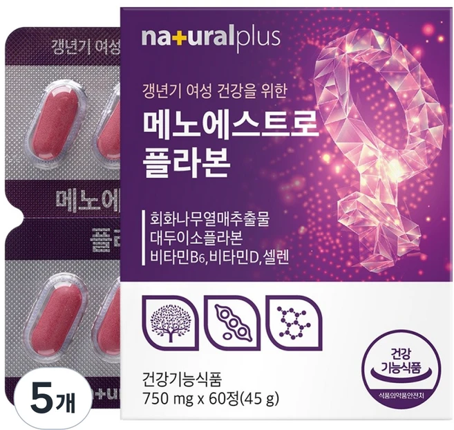 내츄럴플러스 메노에스트로플라본 45g, 60정, 5개 - 쿠팡