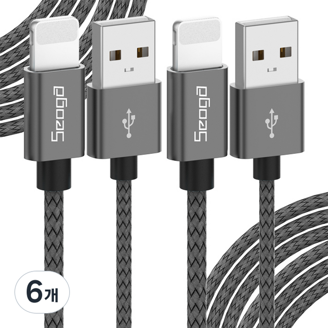 서가 메탈 롱 아이폰 8핀 고속충전 케이블, 그레이, 6개, 3m
