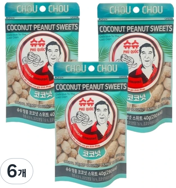 슈슈땅콩 코코넛 스위트, 40g, 6개 - 쿠팡