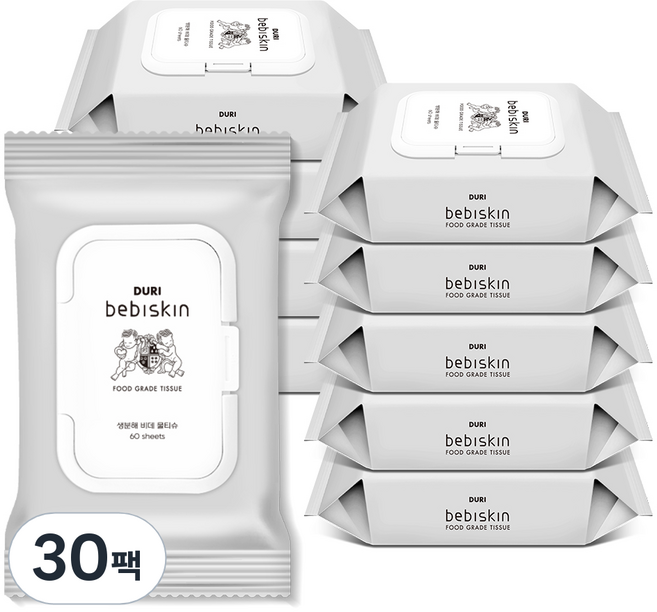 베비스킨 생분해 비데 물티슈 캡형, 63g, 60매입, 30개