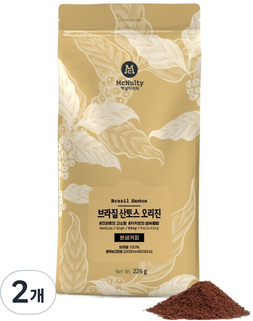 맥널티커피 브라질 산토스 오리진 분쇄 커피 원두, 226g, 2개, 핸드드립
