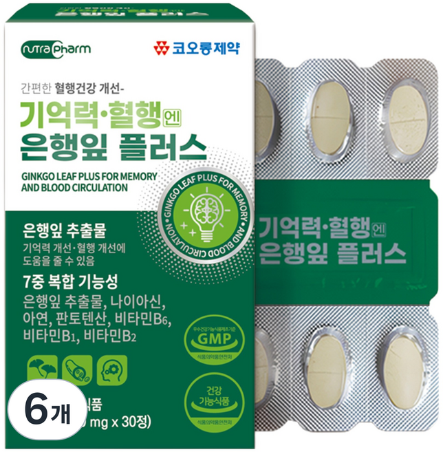 코오롱제약 기억력 혈행엔 은행잎 플러스, 30정, 6개