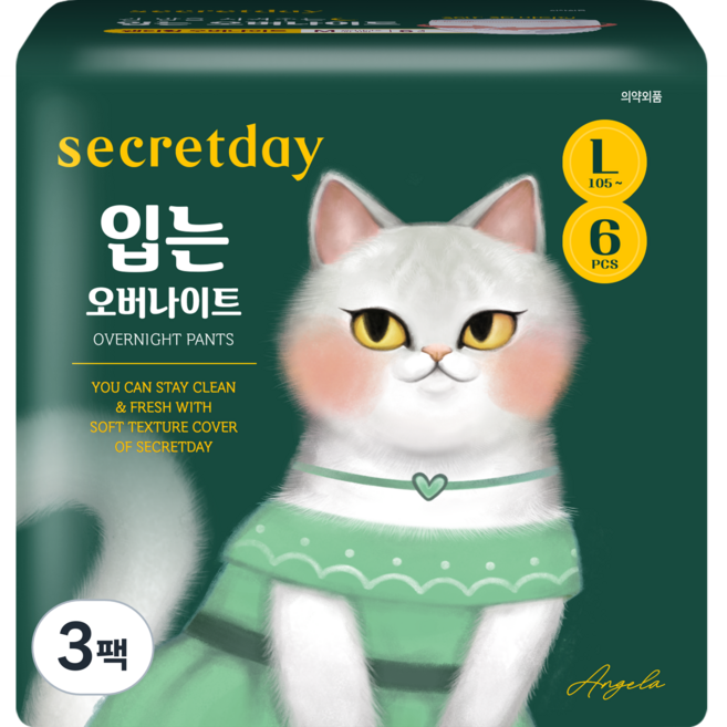 시크릿데이 입는 오버나이트, 대형, 6개입, 3개