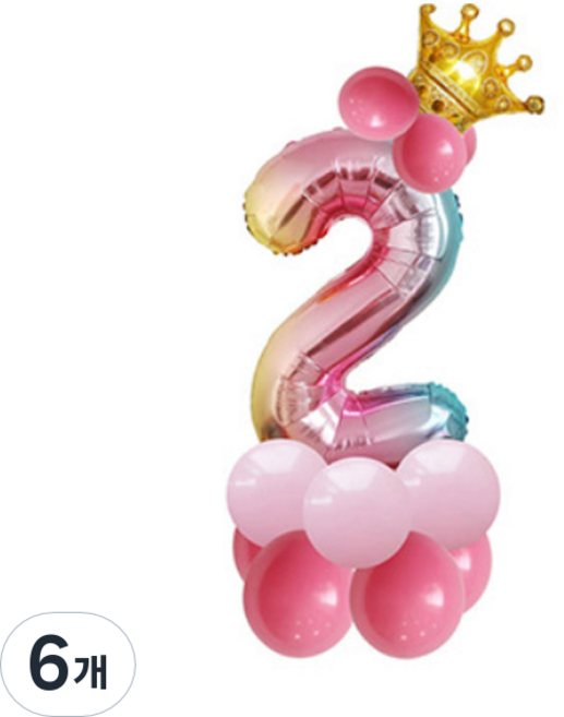 윰스 크라운 스탠드 DIY숫자풍선 115cm, 숫자2, 6개