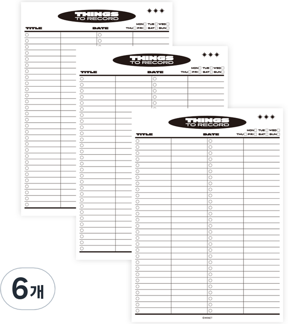 마넷 세로형 레코드 단어장 노트패드 B5, 블랙, 50매, 6개