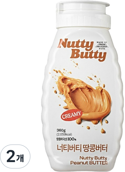 너티버티 짜먹는 100% 땅콩버터, 2개, 360g