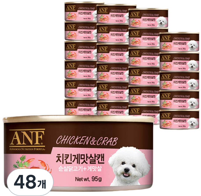 ANF 강아지 간식 캔, 치킨 + 게맛살 혼합맛, 95g, 48개