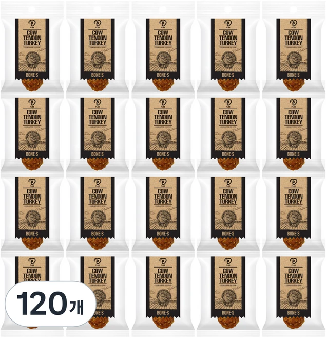 피랩 강아지 소힘줄 앤 터키츄 본 S 생식, 칠면조 + 소고기 힘줄, 15g, 120개 - 쿠팡