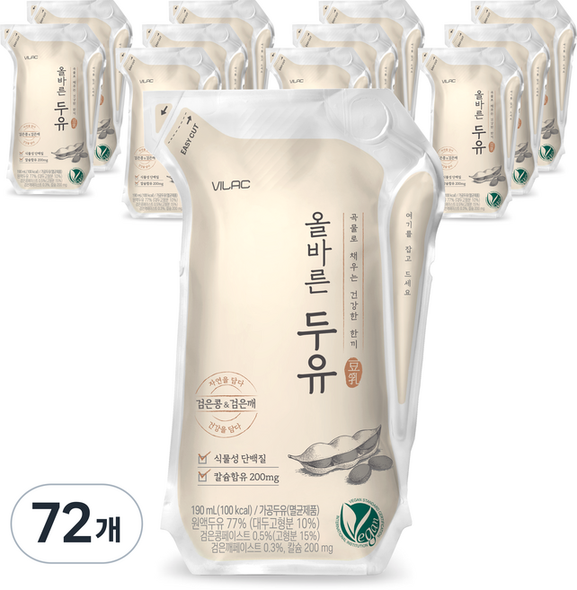 비락 올바른 두유, 190ml, 72개