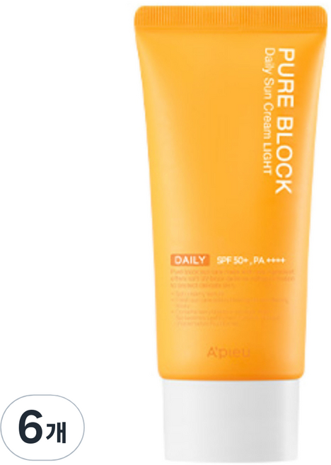 어퓨 퓨어블록 내추럴 데일리 선크림 라이트 SPF50+ PA++++, 50ml, 6개