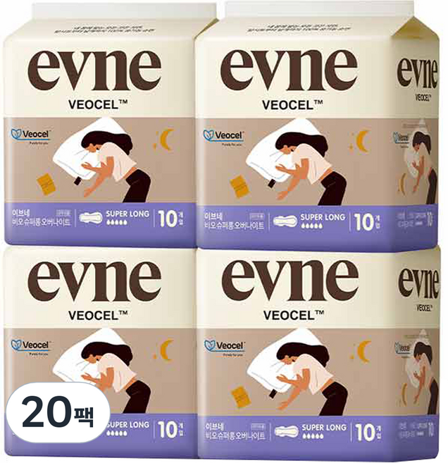 이브네 비오셀 슈퍼 롱 생리대 날개형, 오버나이트, 10개입, 20개