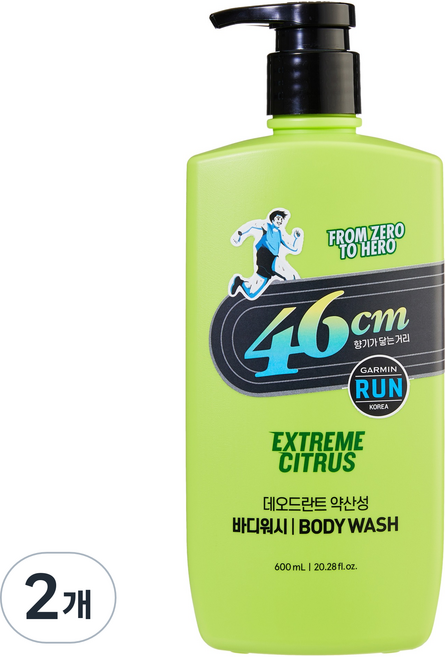 LG생활건강 46센티미터 체취솔루션 약산성 데오드란트 바디워시 익스트림 시트러스향, 600ml, 2개