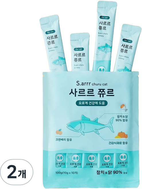 동원아르르 사르르 쮸르 짜먹는 고양이간식 요로계건강, 혼합맛(참치/닭), 100g, 2개