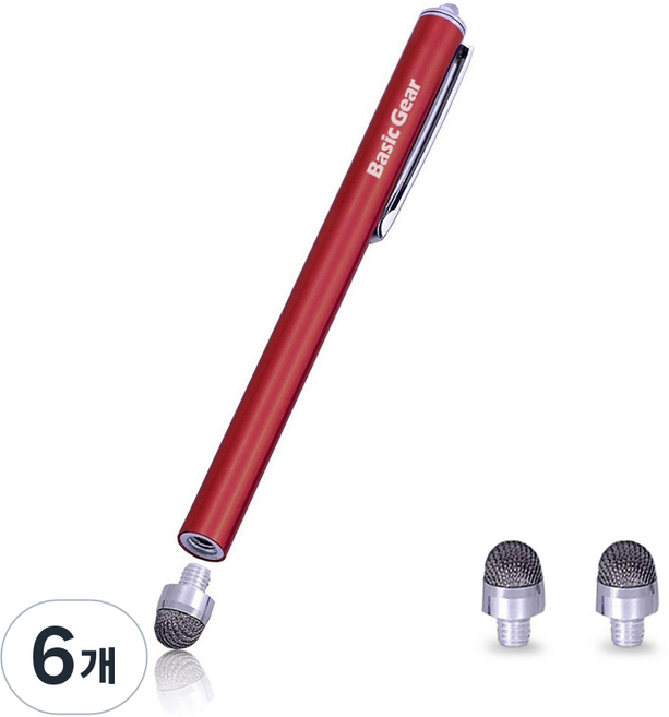 베이직기어 마이크로 터치펜, 레드, 6개