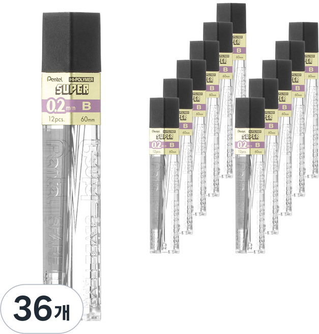 펜텔 샤프심 B C502-B, 0.2mm, 36개