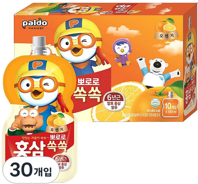 팔도 뽀로로 홍삼쏙쏙 건강음료 100ml, 1L, 3개