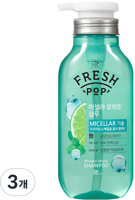 프레시팝 두피 클렌징 샴푸 모히또향, 500ml, 3개