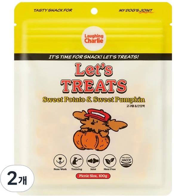 래핑찰리 강아지 렛츠트릿 고구마&단호박 간식, 혼합맛(고구마/단호박), 2개, 100g - 쿠팡