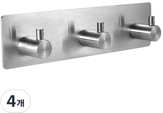 뽀마 스텐리스 다용도 접착식 걸이 3구, 4개