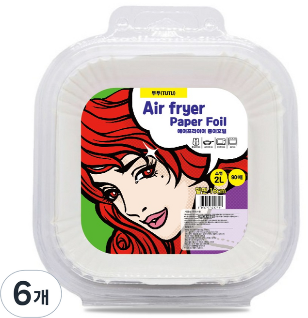 투투 에어프라이어 화이트 종이호일 소형 사각형 16 x 4.5 cm, 6개