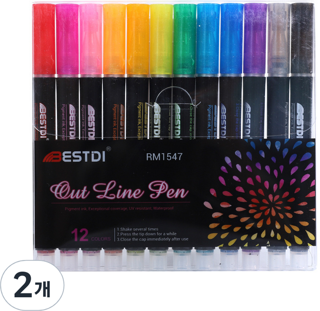 가본다 더블라인 아웃라인 다양한 12색 마커펜, 혼합색상, 24개