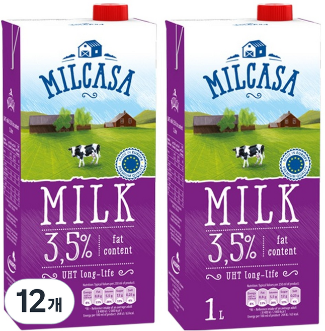 MLEKPOL 밀카사 멸균우유 3.5%, 1L, 12개
