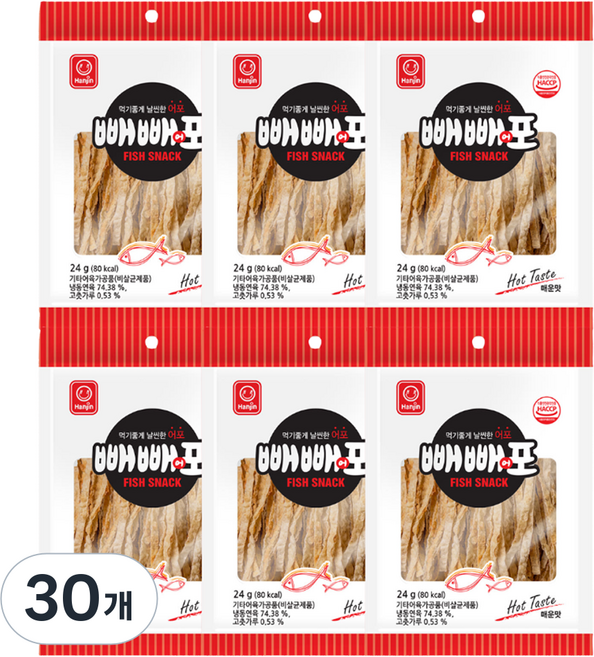 한진식품 빼빼어포 매운맛, 24g, 30개