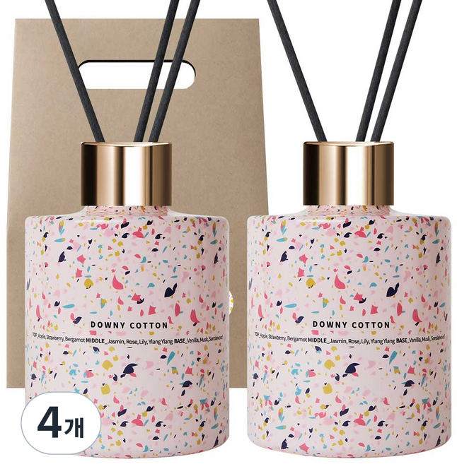 플렌느 마블 디퓨저 2p + 스틱 10p + 쇼핑백형 박스, 다우니코튼, 200ml, 4개