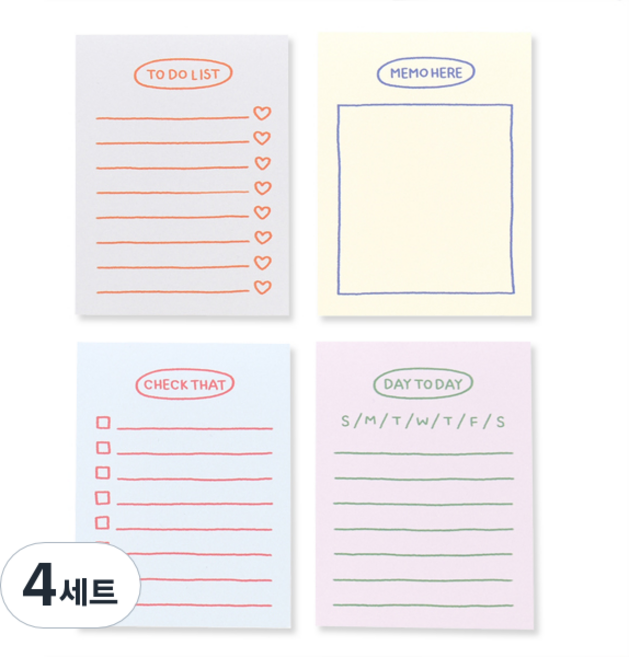 모노라이크 스케치 플래닝 메모패드 4종 세트, 혼합색상, 4세트