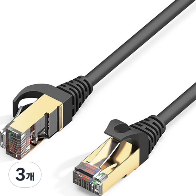 누아트 CAT7 랜선 일반형 초고속 랜케이블, 블랙, 3개, 10m