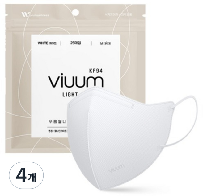 viuum 라이트핏 새부리형 마스크 중형 KF94, 25개입, 4개, 화이트