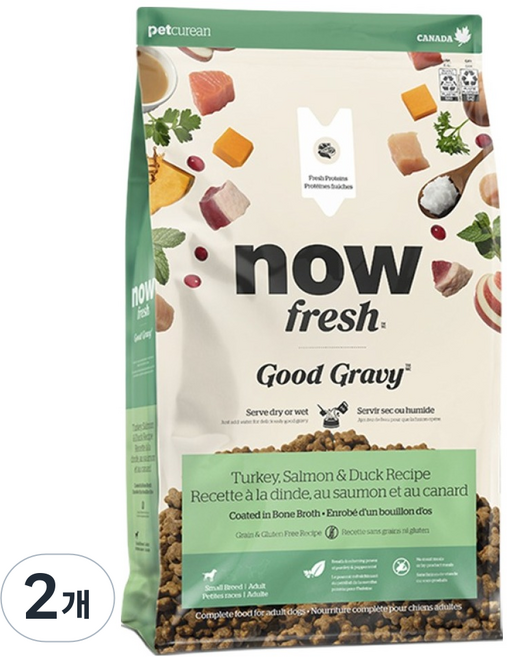 now 어덜트 강아지 프레쉬 스몰브리드 굿 그레이비 건식사료, 칠면조, 2kg, 2개