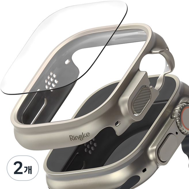 링케 애플워치 슬림 케이스 + 강화유리 필름 콤보, 티타늄 그레이, 2개