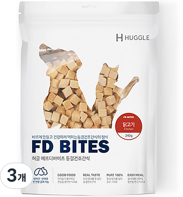 허글 반려동물 에프디바이츠 동결건조간식, 닭고기, 240g, 3개