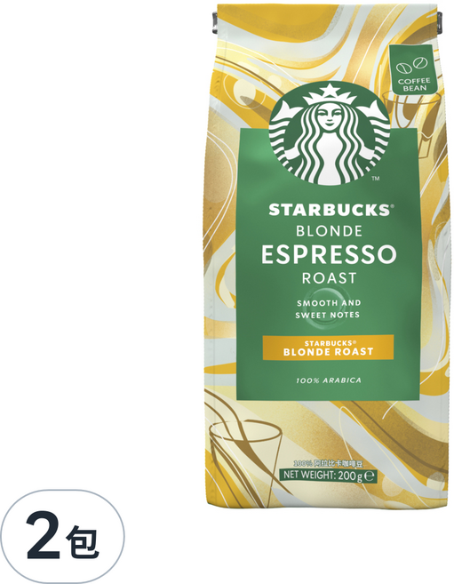 STARBUCKS 星巴克 黃金烘焙咖啡豆, 未研磨, 200g, 2包