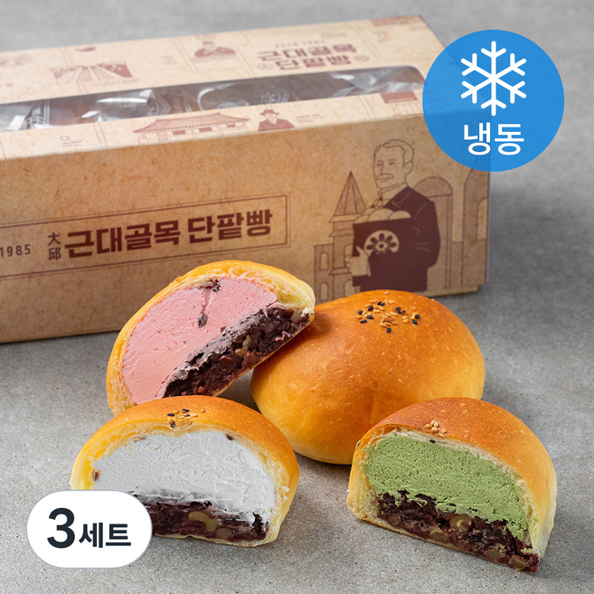 근대골목단팥빵 생크림 단팥빵 생크림 3p + 녹차 + 딸기 (냉동), 140g, 5개입, 3세트