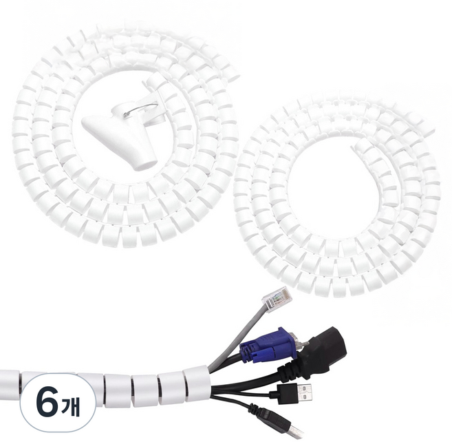 엔더 전선 보호 튜브 꽈배기형 매직 케이블 선정리 소품, 6개, 화이트