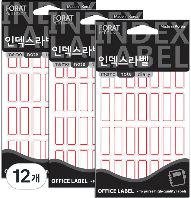 쁘띠팬시 인덱스라벨 일반 견출지 20-209R, 빨강, 18개입, 12개