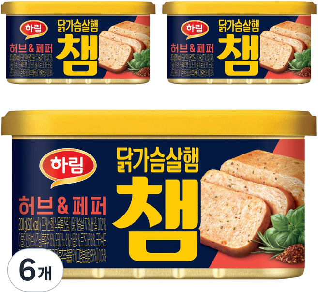 하림 닭가슴살 햄 챔 허브 페퍼, 200g, 6개