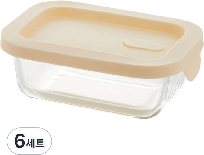 코멧 홈 실리콘 뚜껑에 스팀홀이 있는 사각 내열유리 밀폐용기, 6세트, 380ml