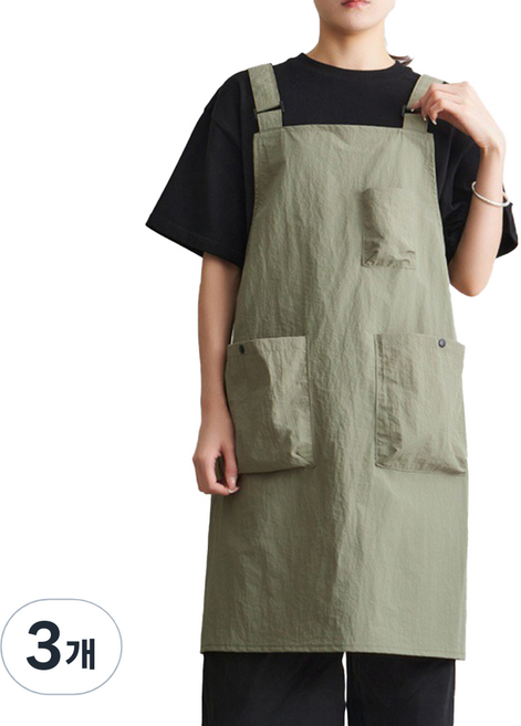 다퍼남 오버사이즈 핏 멜빵 앞치마, 카키, 3개